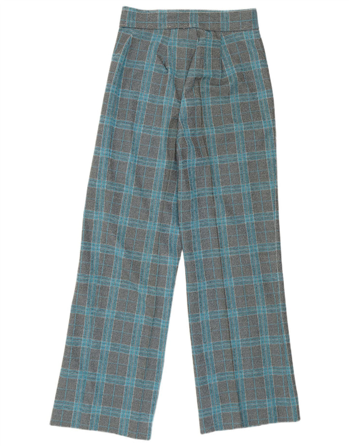 Calça feminina VINTAGE cintura alta perna larga casual W27 L29 xadrez cinza