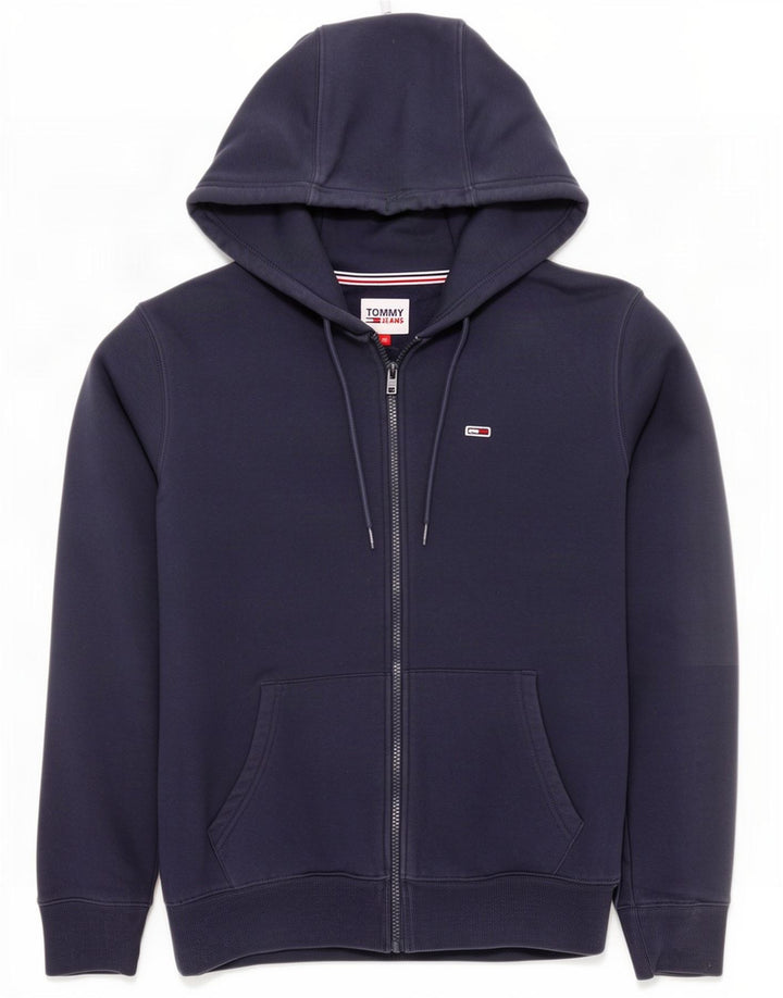 Tommy Hilfiger Suéter masculino com capuz e zíper médio algodão azul marinho