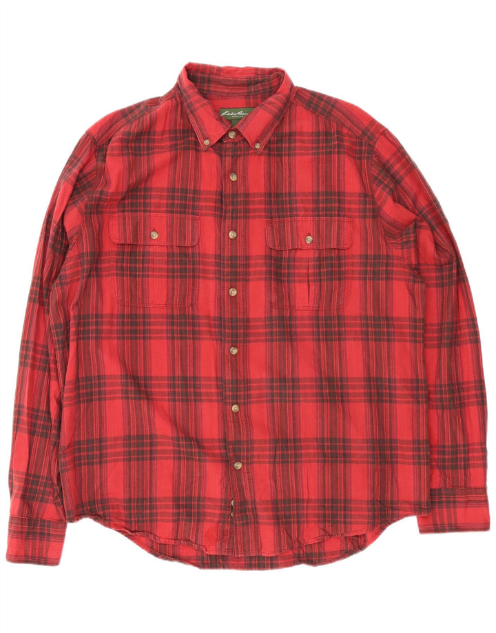 Camisa masculina de flanela Eddie Bauer XL algodão xadrez vermelho