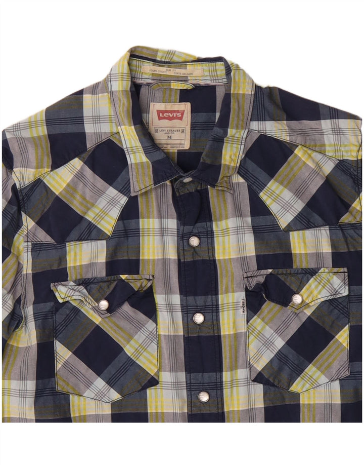 Camisa masculina slim fit LEVI'S de algodão xadrez azul marinho médio