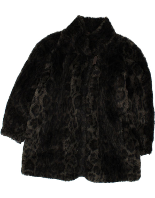 Sobretudo feminino MICHEL ALEXIS de pele sintética Reino Unido 14 grande preto com estampa animal