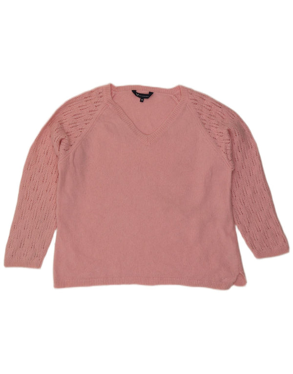 Suéter feminino Crew Clothing com decote em V UK 18 XL lã rosa