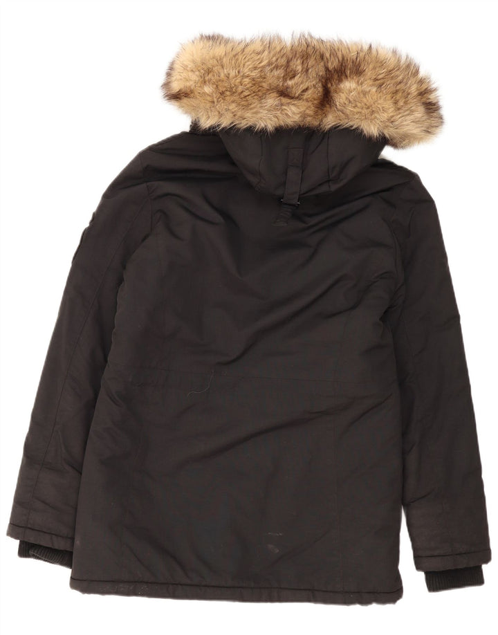 Jaqueta Parka Feminina Superdry com Capuz UK 12 Médio Preto Nylon