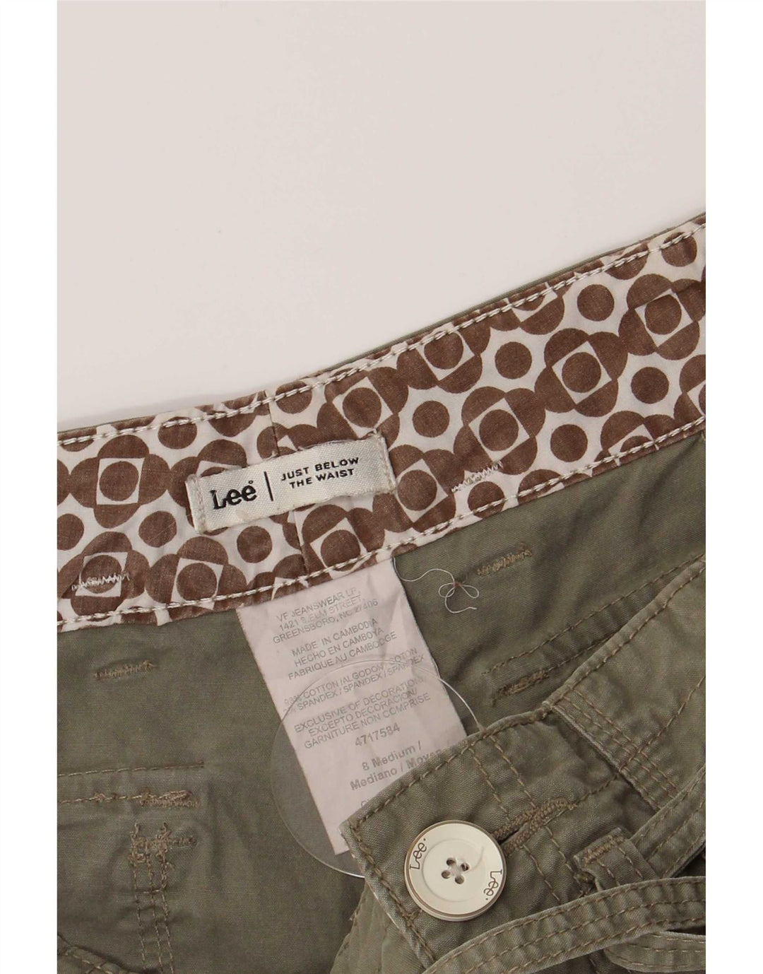 Shorts cargo feminino Lee US 8 médio W30 algodão verde