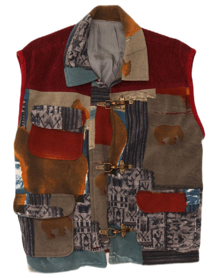 Colete utilitário feminino vintage de lã UK 42 XL patchwork multicolorido