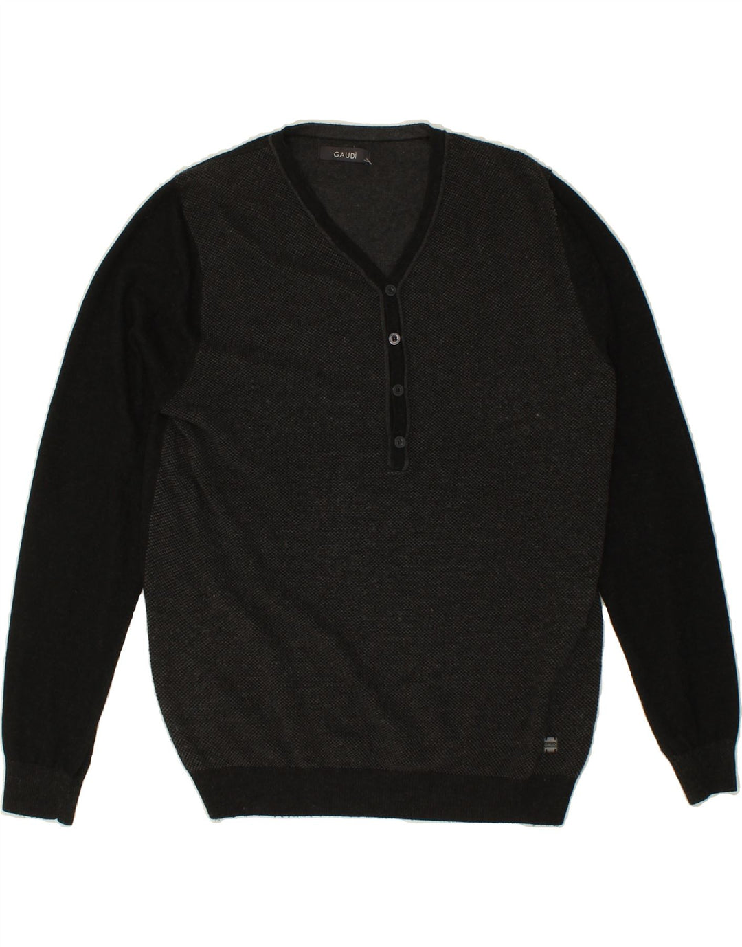 GAUDI Mens V-Neck Jumper Sweater XL Black Colourblock Cotton Vintage Gaudi and Second-Hand Gaudi from Messina Hembry 