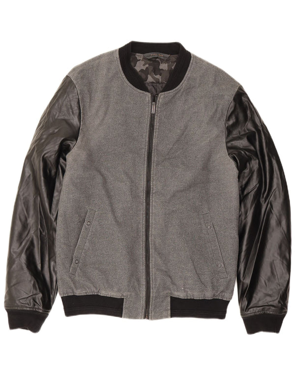 Zara Mens Varsity Jacket UK 40 Grande Cinza Colourblock Poliéster