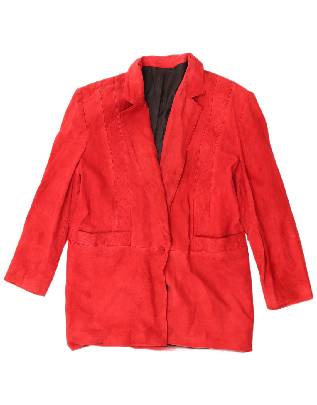 Jaqueta blazer feminina vintage de camurça com 1 botão Reino Unido 12 vermelho médio