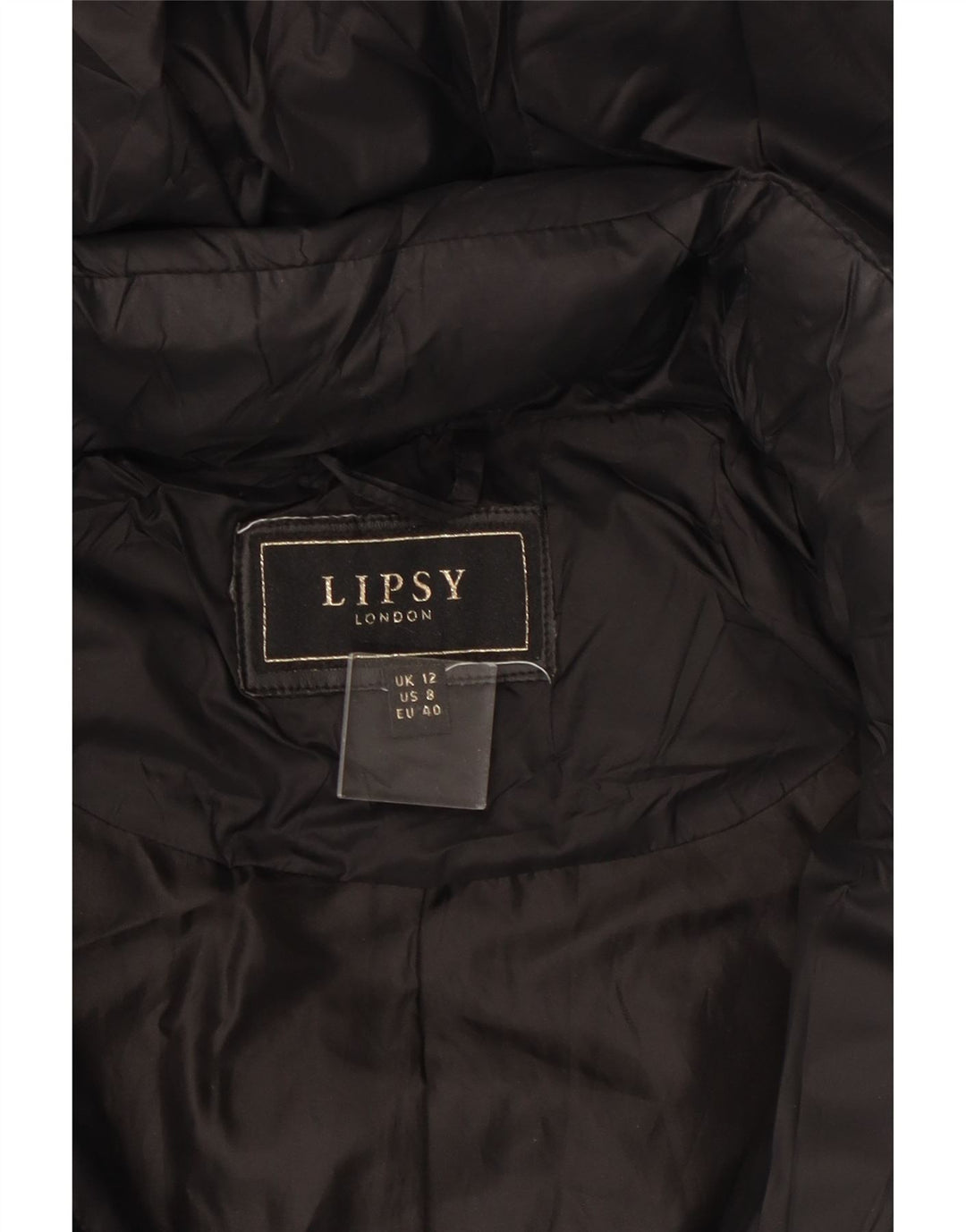 Casaco acolchoado com capuz feminino Lipsy UK 12 médio preto poliamida