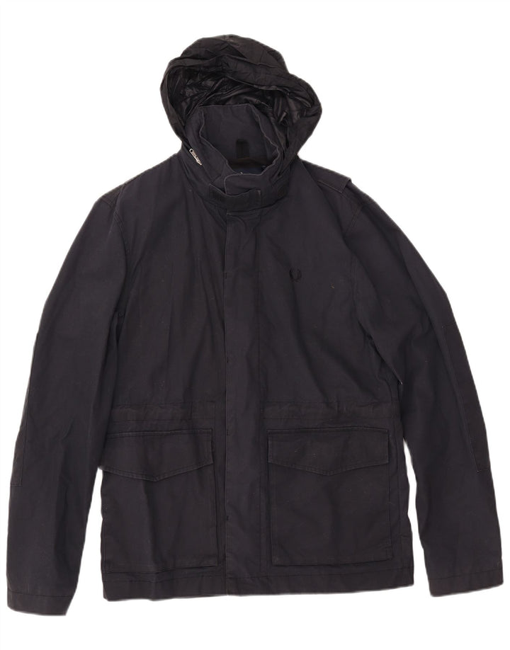 Jaqueta corta-vento masculina FRED PERRY com capuz Reino Unido 36 algodão azul marinho pequeno