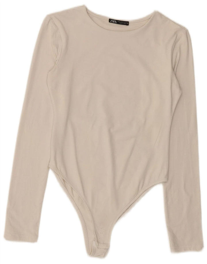Body feminino de manga comprida ZARA UK 12 médio branco