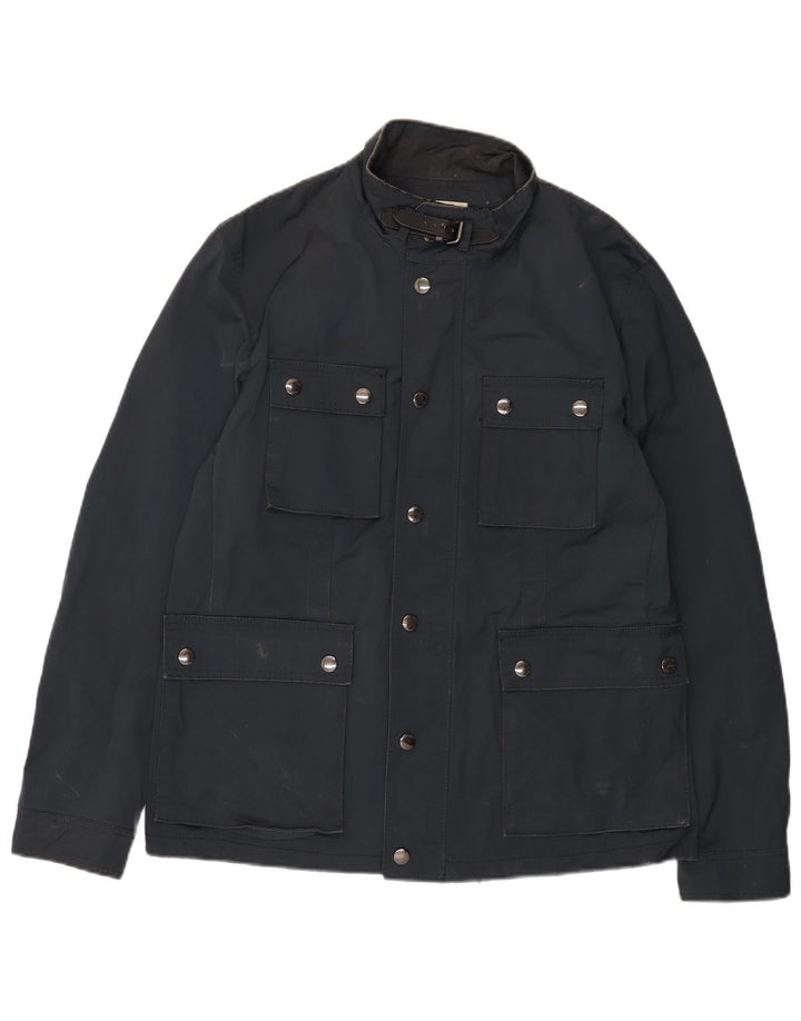 Jaqueta utilitária masculina Zara UK 42 XL azul marinho poliéster