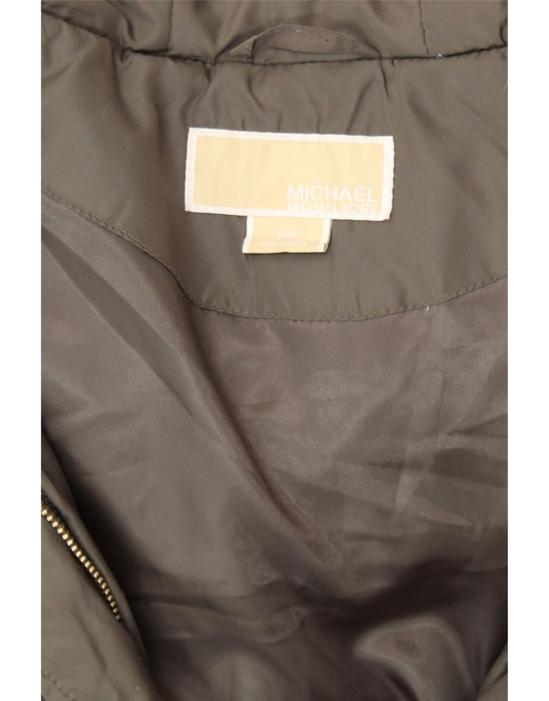 Casaco acolchoado com capuz feminino Michael Kors Reino Unido 14 poliéster cáqui médio inverno