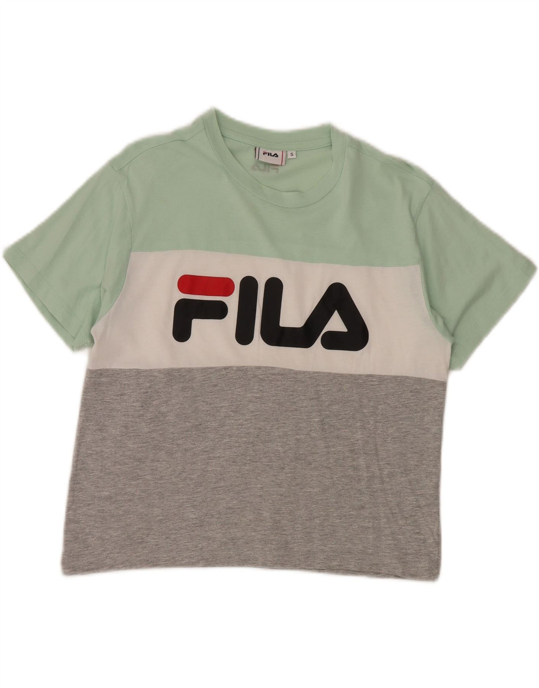 Camiseta feminina gráfica FILA UK 10 pequeno bloco colorido verde