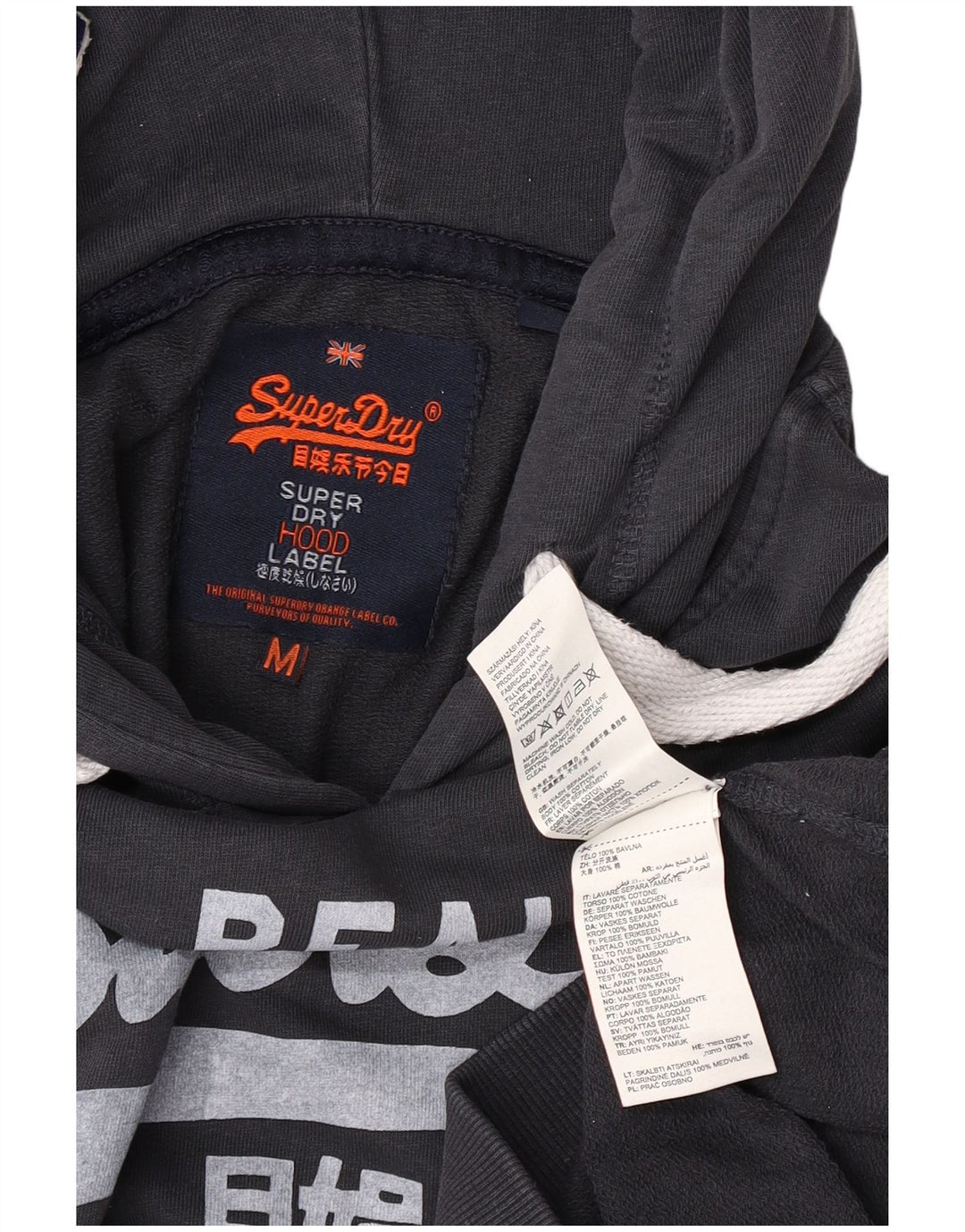 Superdry Mens Graphic Hoodie Jumper Médio Algodão Preto
