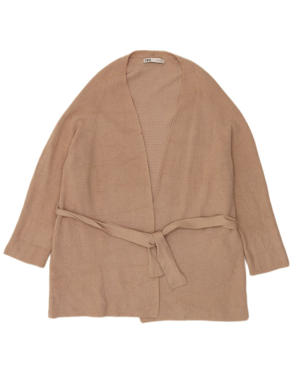 Zara Womens Longline Oversized Cardigan Sweater UK 14 Medium Bege Viscose
