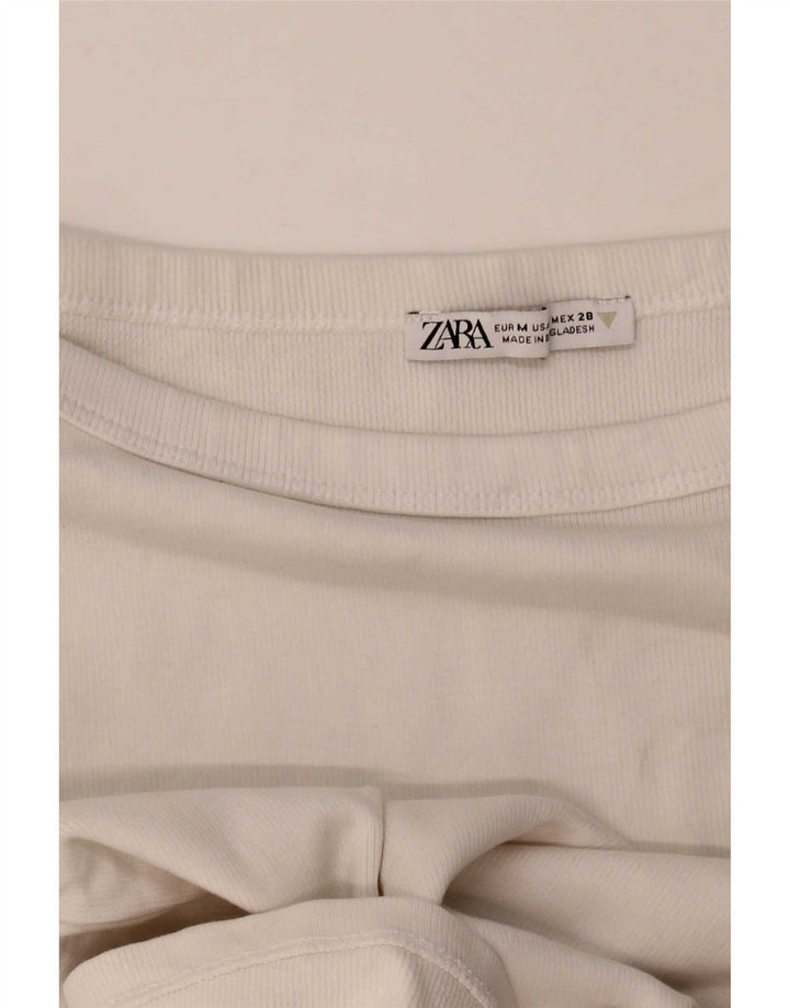 Camiseta Zara Feminina Crop Top UK 12 Médio Branco