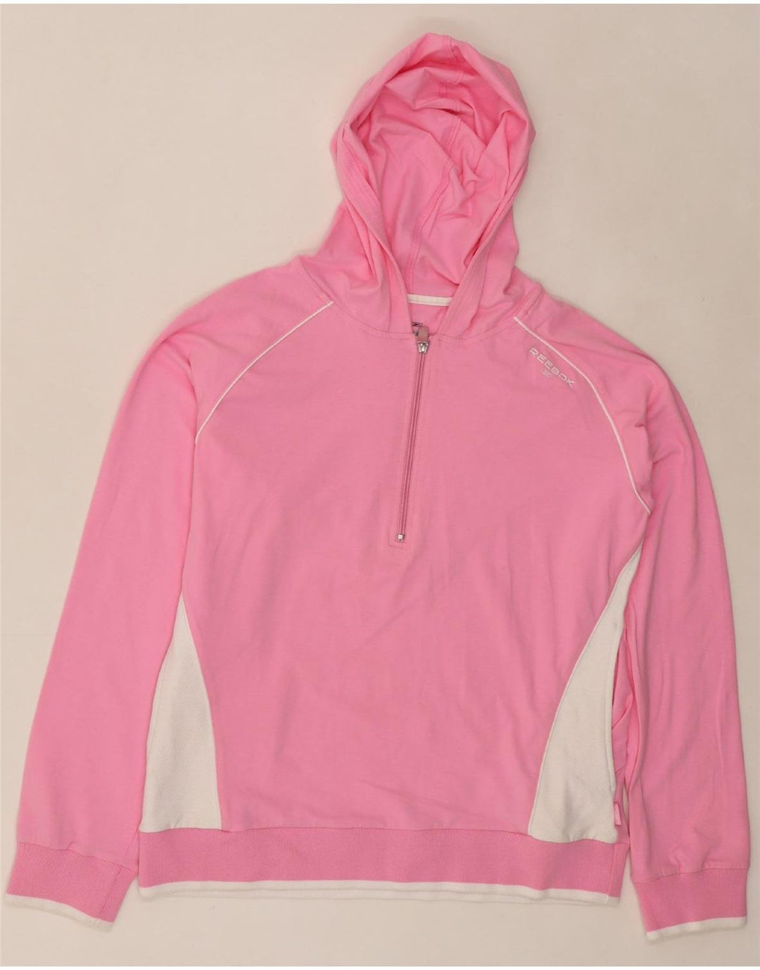 REEBOK Womens Hoodie Jumper UK 16 Large Pink Colourblock Vintage Reebok and Second-Hand Reebok from Messina Hembry 