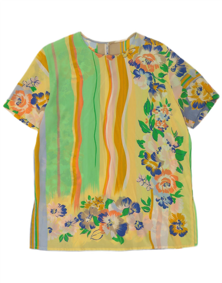 Blusa feminina vintage UK 14 grande floral multicolorida