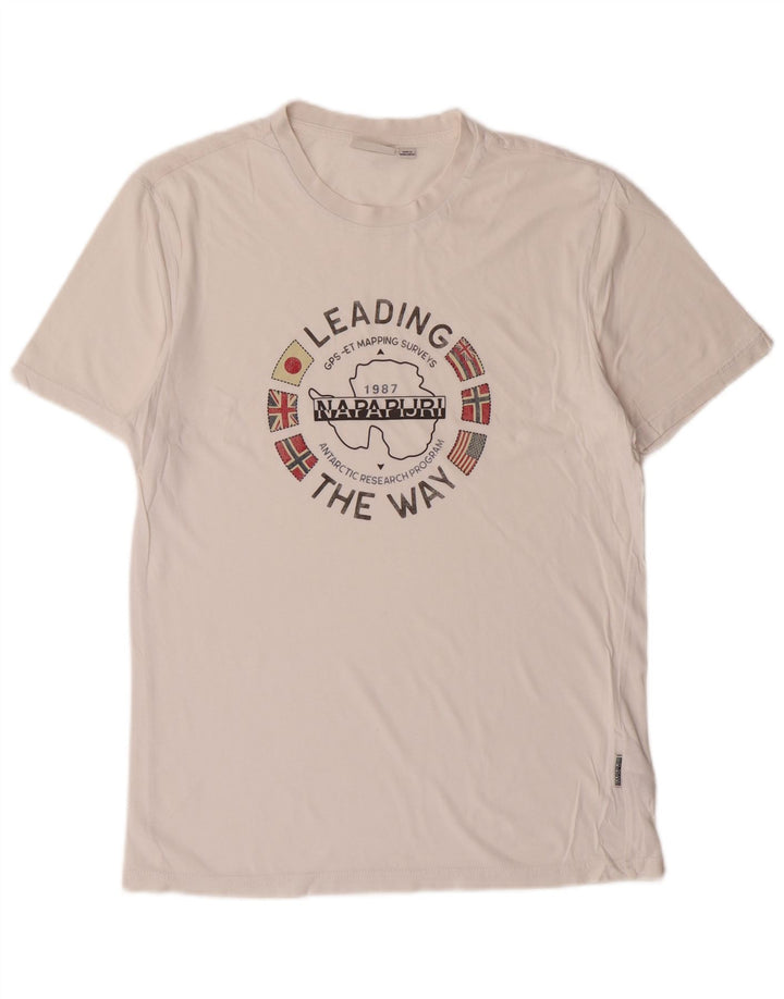 Camiseta masculina Napapijri com estampa gráfica pequena de algodão off white