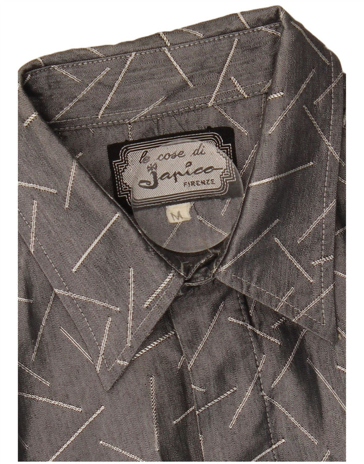 Camisa masculina vintage cinza médio geométrica