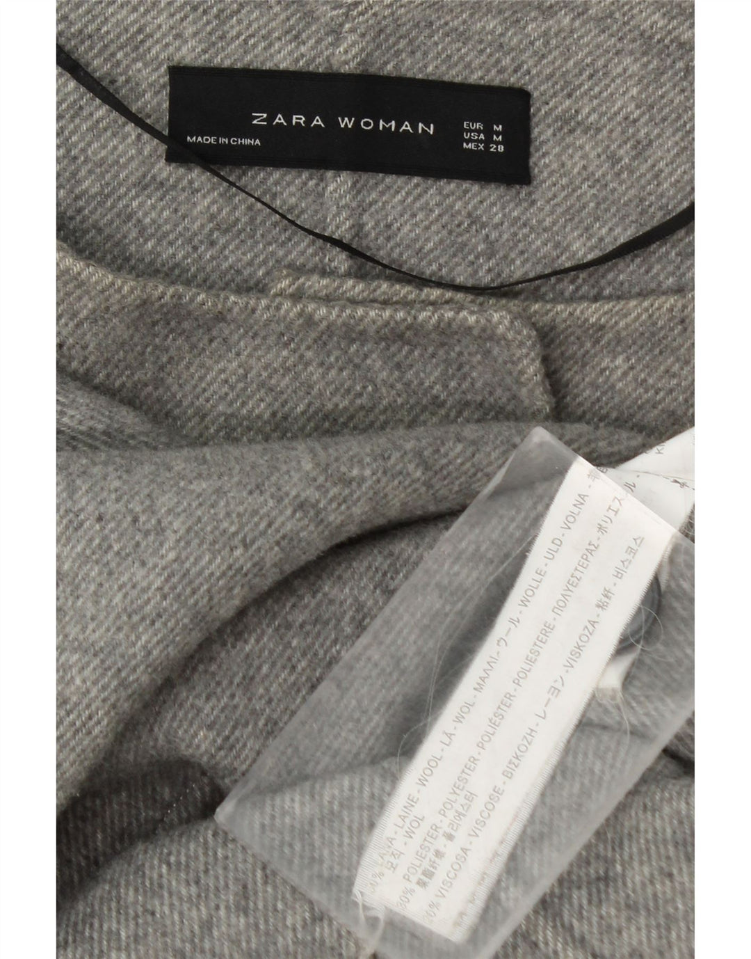 Casaco feminino Zara com peito duplo Reino Unido 12 lã cinza médio