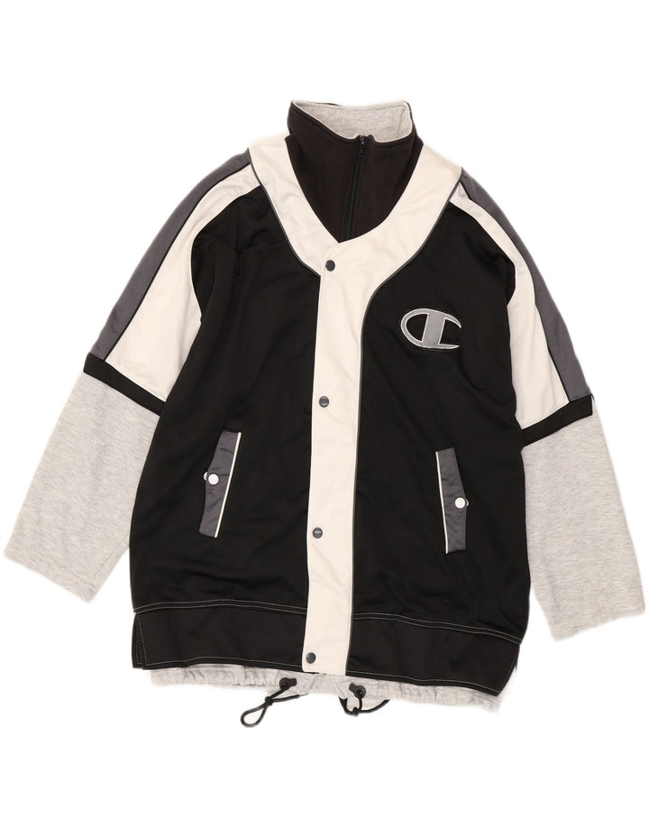 Jaqueta masculina de agasalho gráfico Champion grande preta colorida esportiva