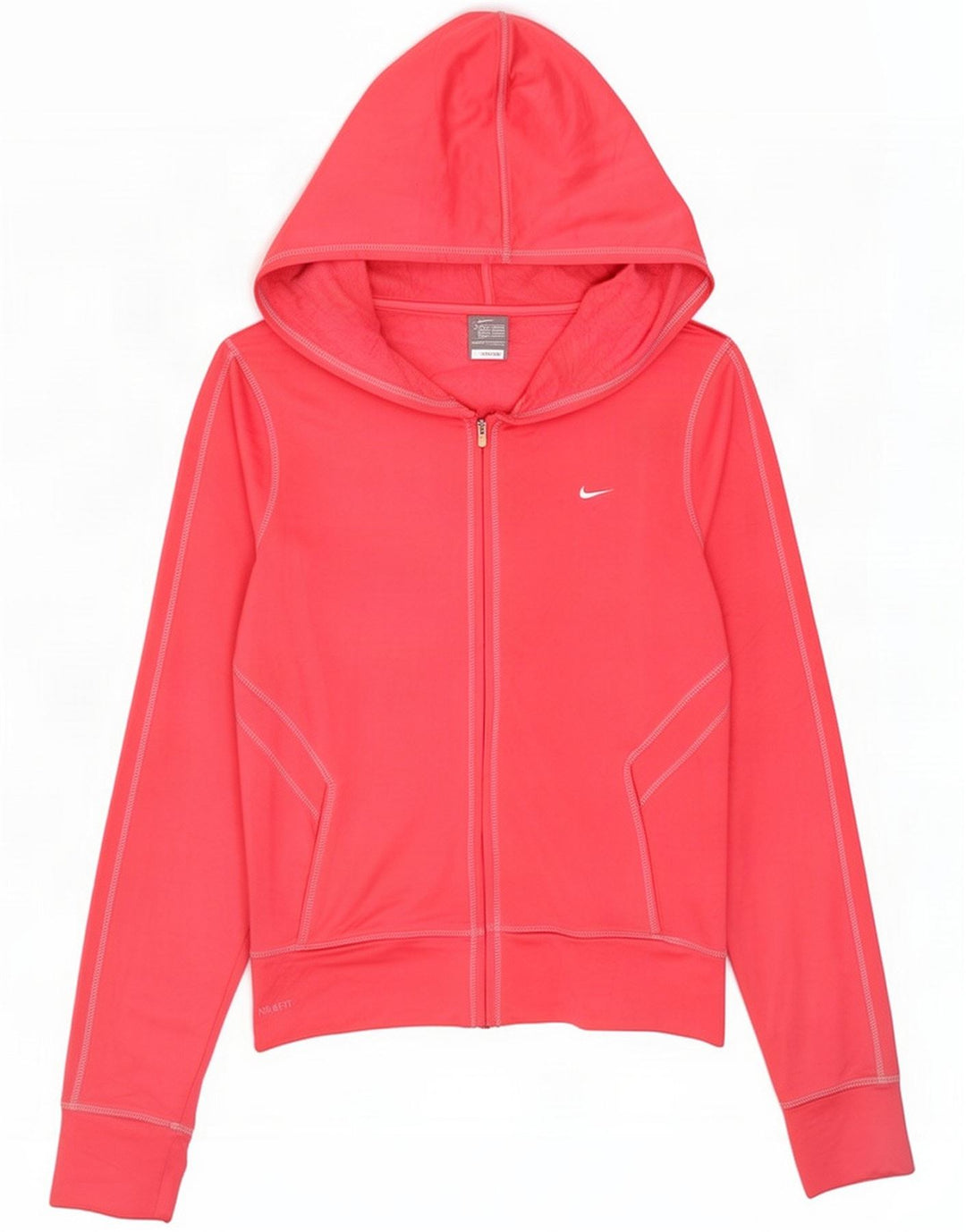 Suéter feminino com capuz e zíper da Nike Reino Unido 10/12 Poliéster rosa médio