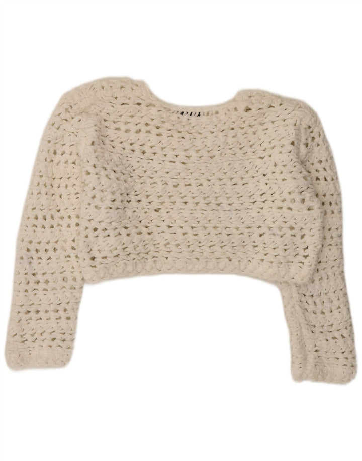 Zara Suéter feminino oversized com gola redonda e gola redonda Reino Unido 14 médio branco