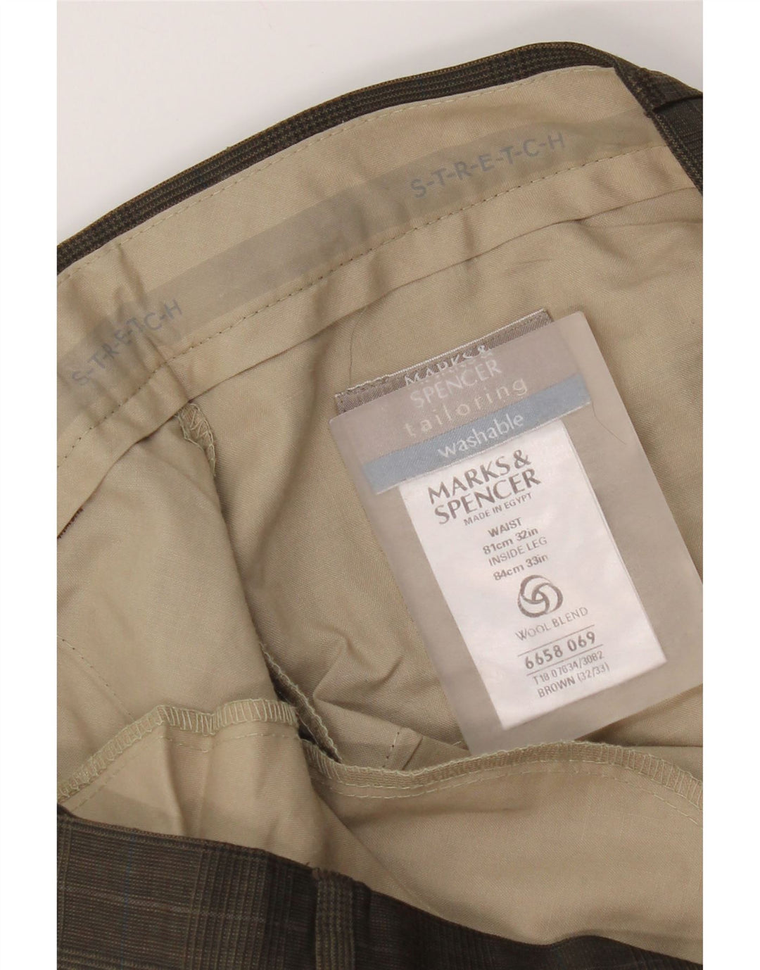 Calça masculina de terno reto Marks & Spencer W32 L29 marrom Houndstooth