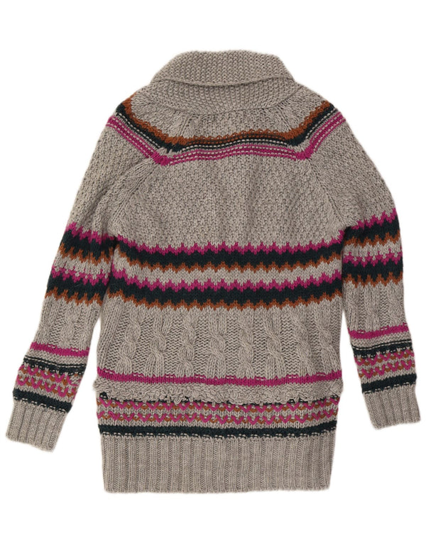 Suéter cardigã feminino Zara Longline Reino Unido 16 acrílico listrado cinza grande