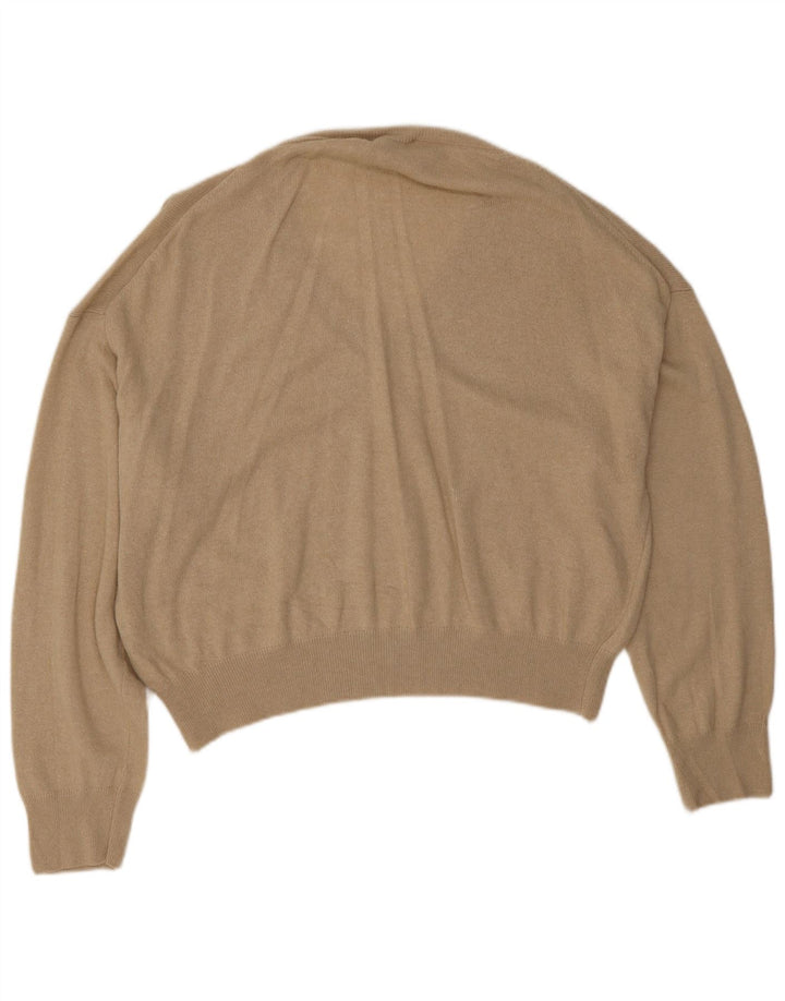 Suéter feminino Zara com decote em V superdimensionado Reino Unido 14 viscose bege médio