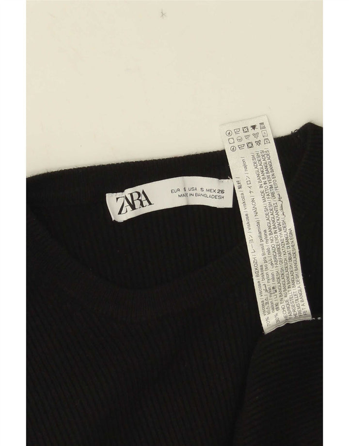 Zara Top curto feminino manga 3/4 UK 8 pequeno preto viscose