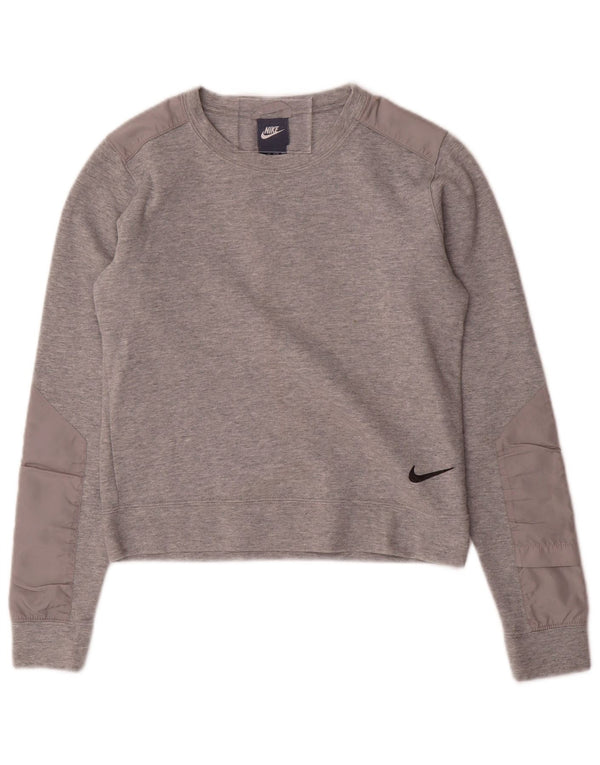 NIKE Womens Crop Sweatshirt Jumper UK 6 XS Cinza Algodão