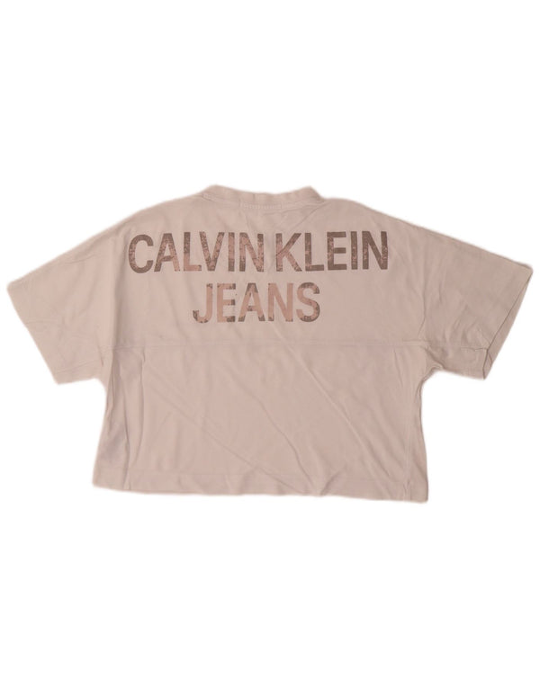 Calvin Klein Jeans Camiseta Feminina Crop Oversized Graphic UK 6 XS Branco