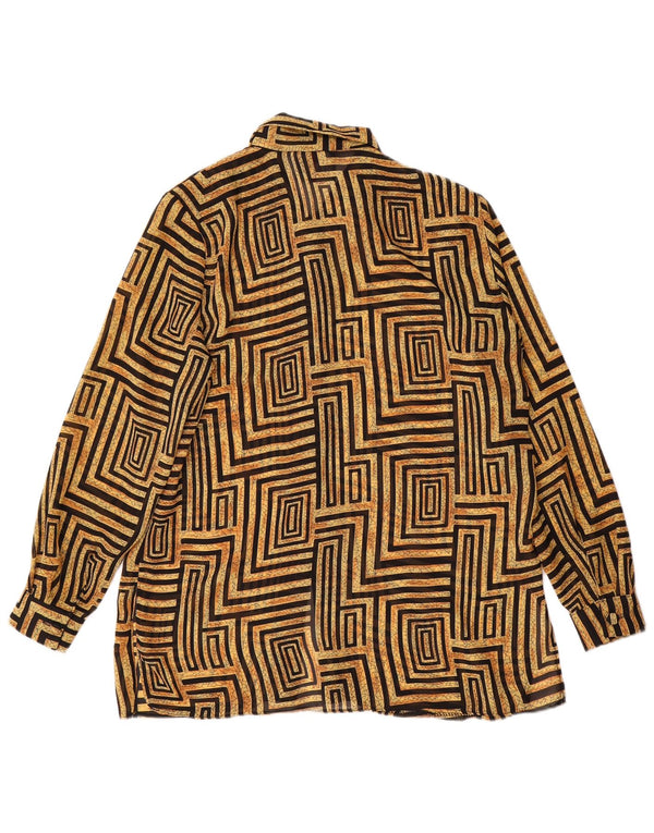 Blusa feminina vintage UK 14 grande poliéster geométrico bege