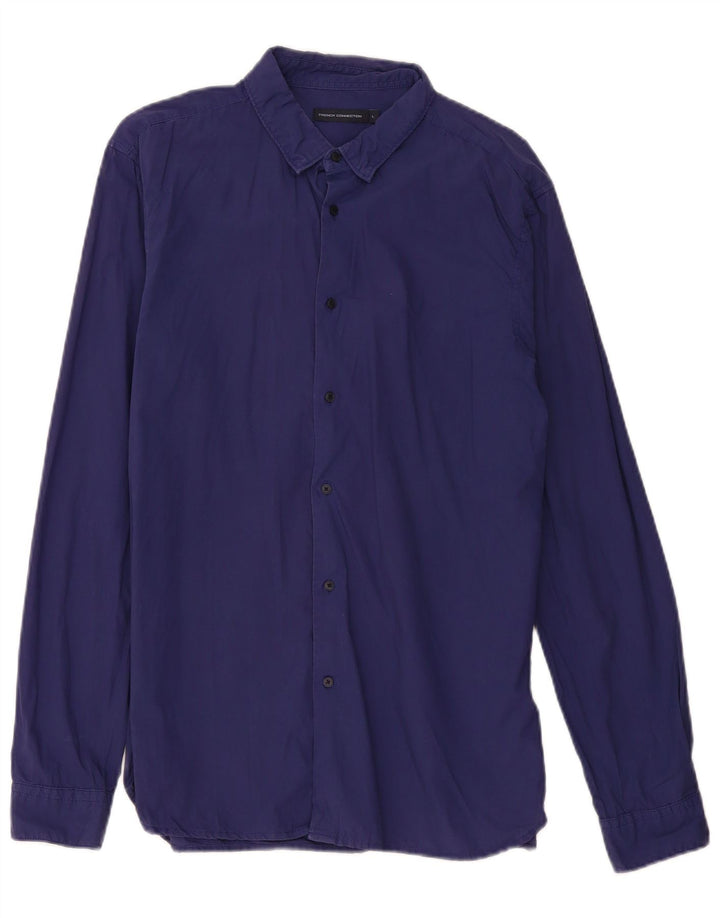 Camisa masculina Slim Fit French Connection grande algodão azul marinho