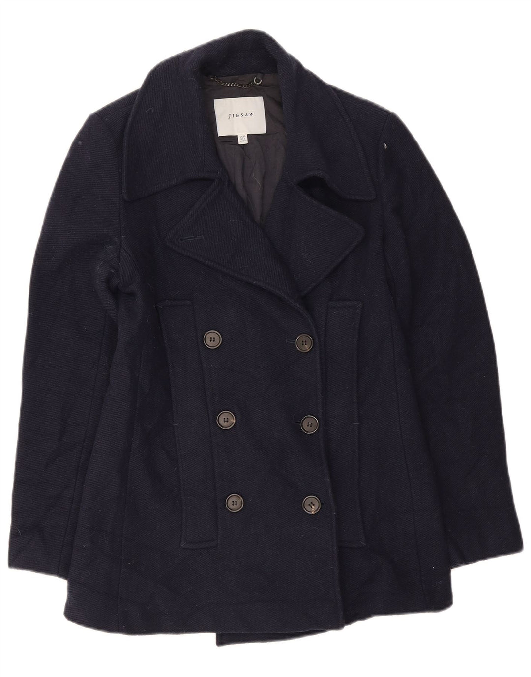 Casaco feminino Jigsaw Pea UK 10 pequeno lã azul marinho