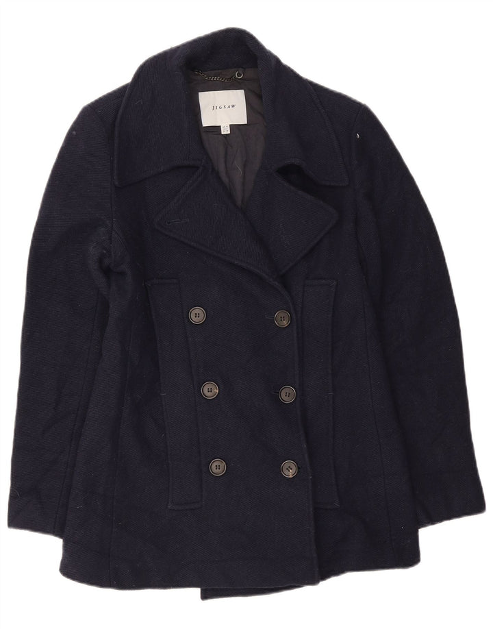 Casaco feminino Jigsaw Pea UK 10 pequeno lã azul marinho