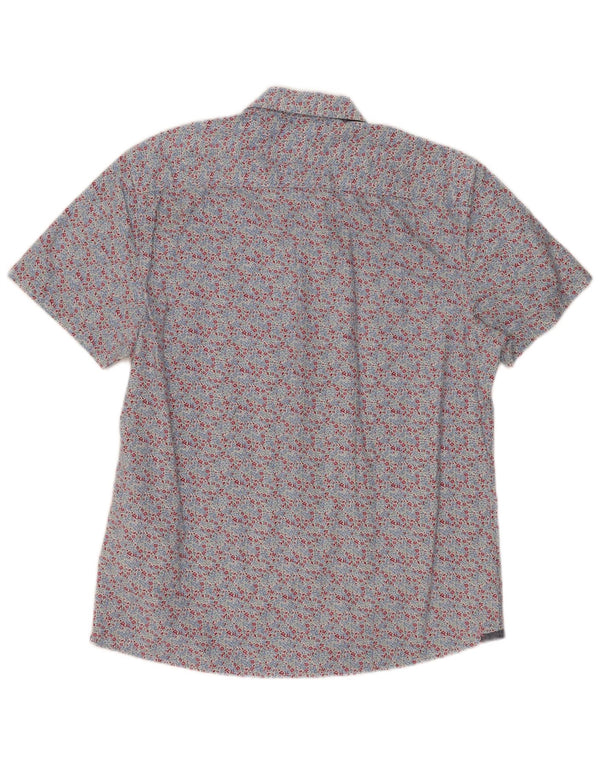 White Stuff Mens Camisa de manga curta Slim Fit grande algodão floral azul