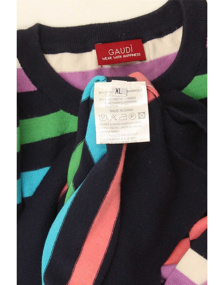 Suéter masculino Gaudi com gola redonda XL de algodão listrado multicolorido