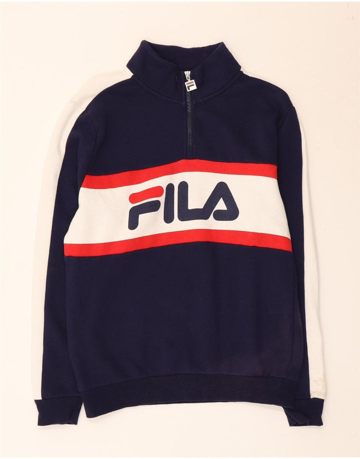 Moletom masculino Fila com capuz gráfico com zíper e pequeno bloco colorido azul marinho