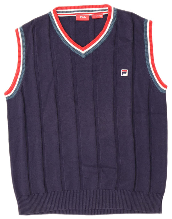 Fila Mens Vest Tank Top Grande Algodão Colourblock Azul Marinho