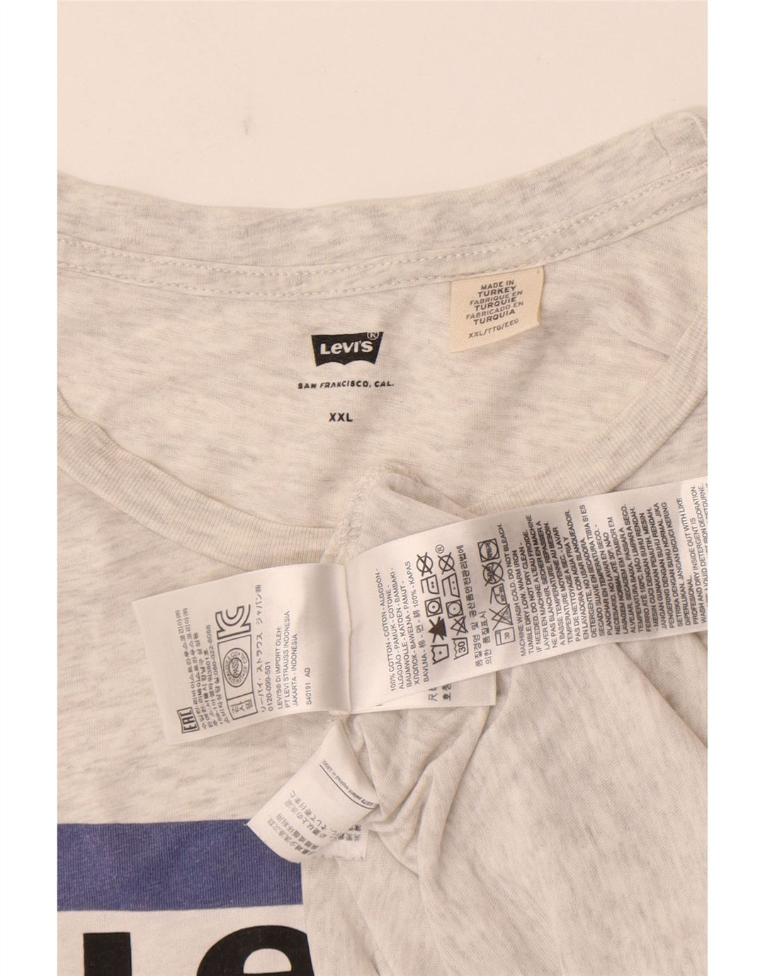 Camiseta gráfica masculina Levi's 2XL algodão manchado cinza
