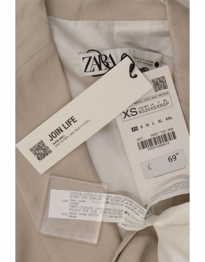 Jaqueta blazer feminina Zara com 1 botão Reino Unido 6 XS Bege Lyocell