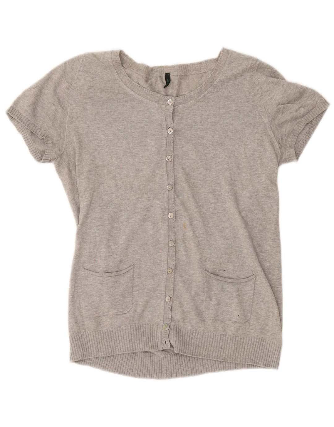 Suéter cardigã feminino de manga curta BENETTON Reino Unido 12 cinza médio manchado