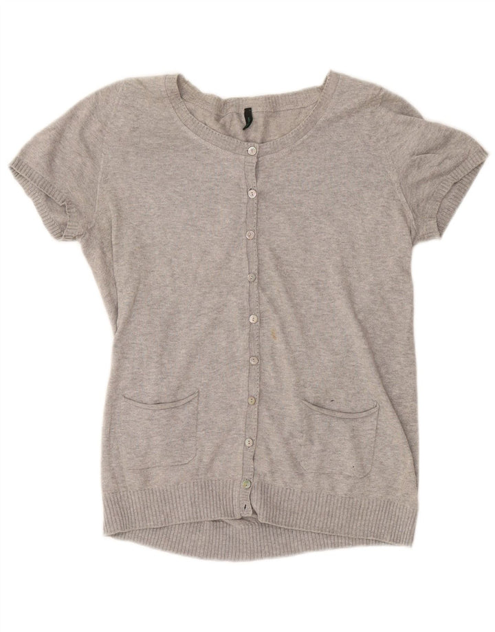 Suéter cardigã feminino de manga curta BENETTON Reino Unido 12 cinza médio manchado