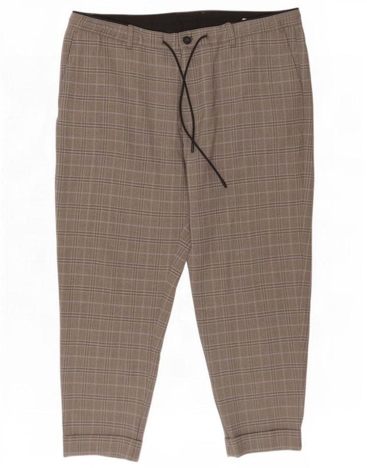 Zara Calça masculina cortada XL W34 L24 cinza xadrez poliéster
