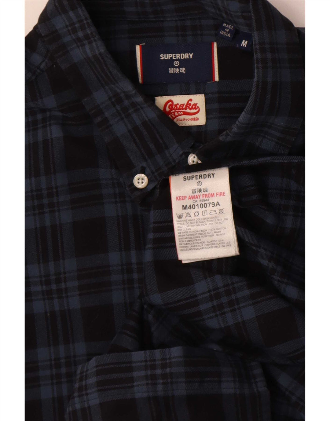 Camisa masculina Superdry de flanela média azul marinho xadrez algodão