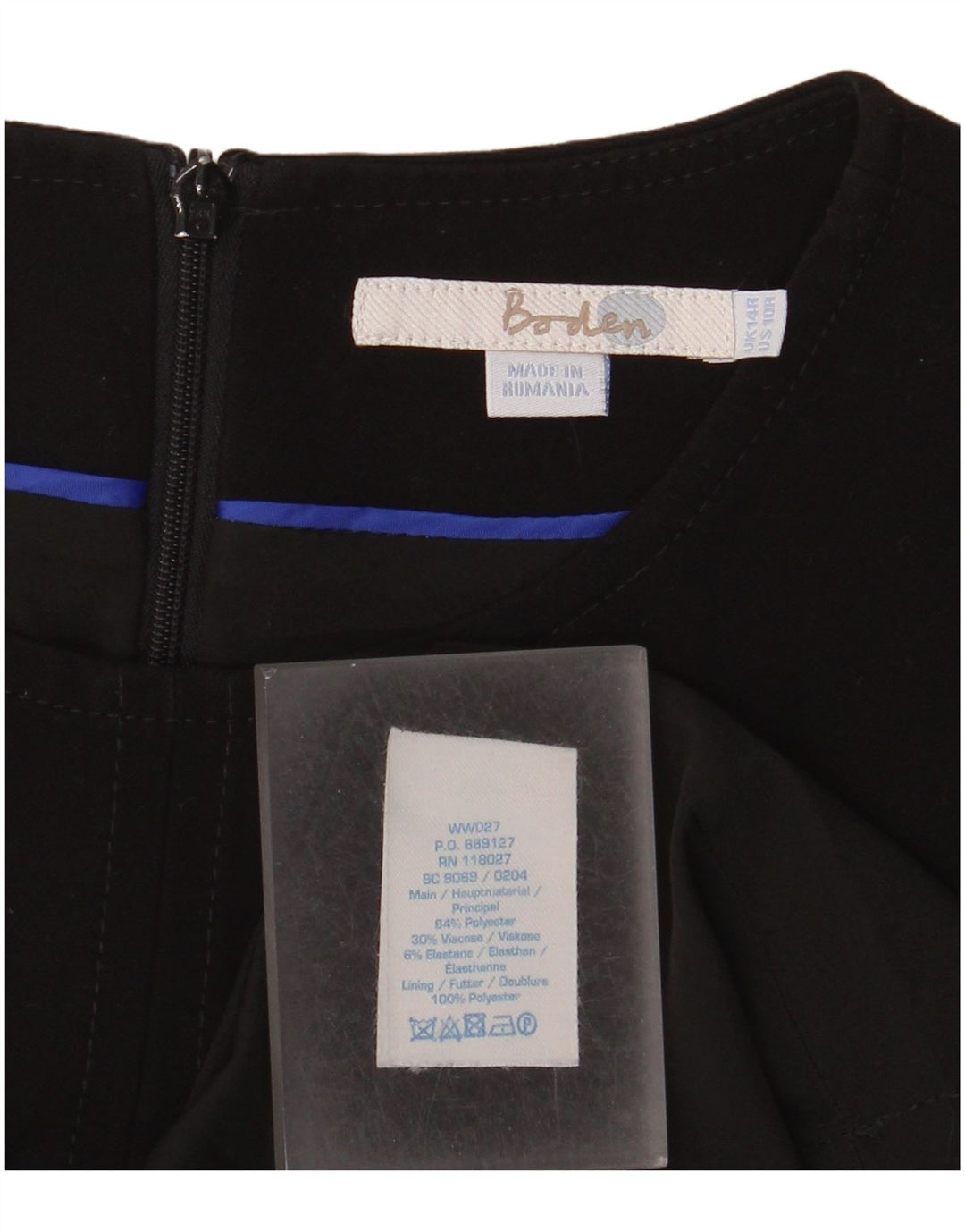 Vestido feminino Boden com bainha UK 14 grande poliéster preto